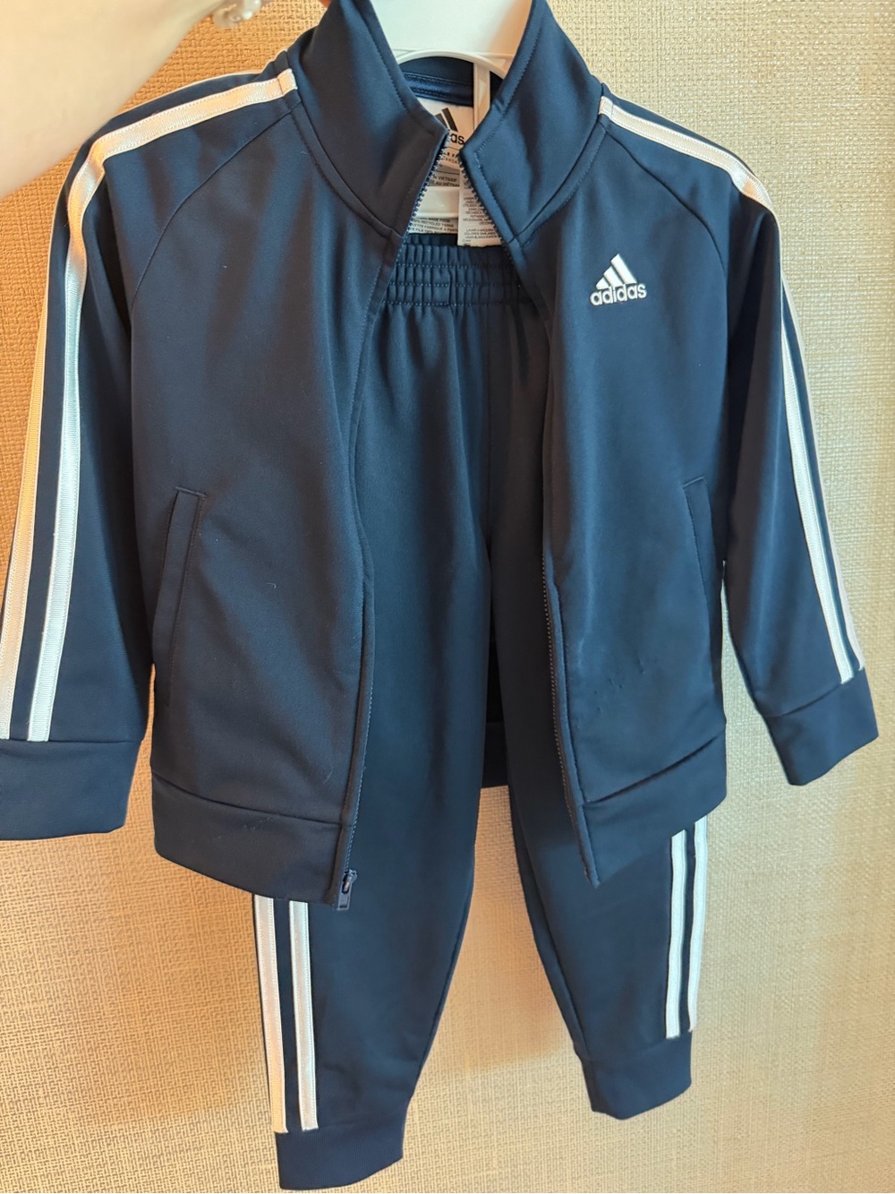 Adidas Kids Navy Tracksuit with White Stripes size 4
